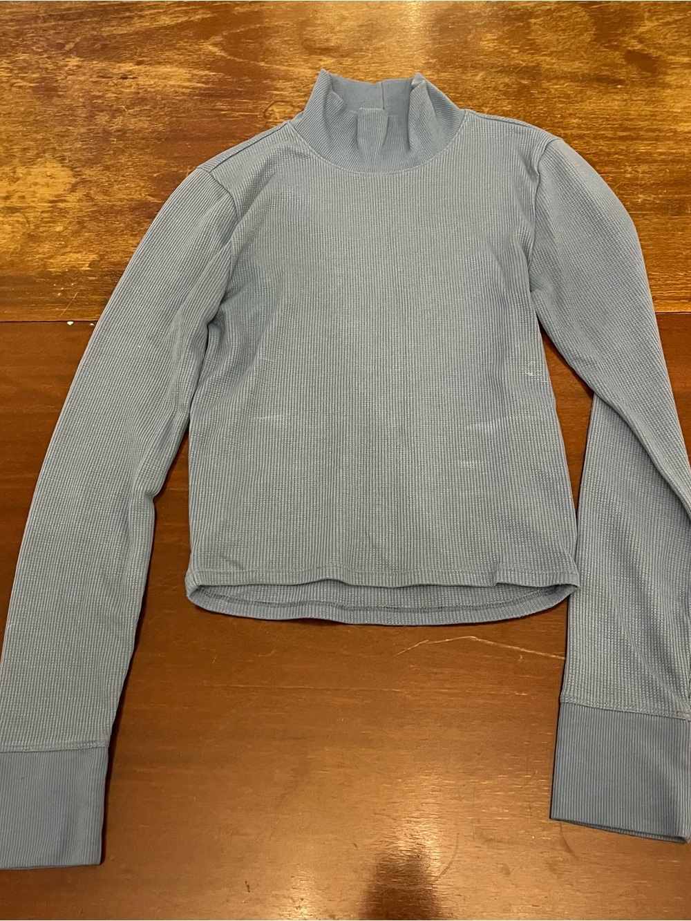 American Eagle Outfitters Dusty Blue Ribbed Mock Neck Long Sleeve Top